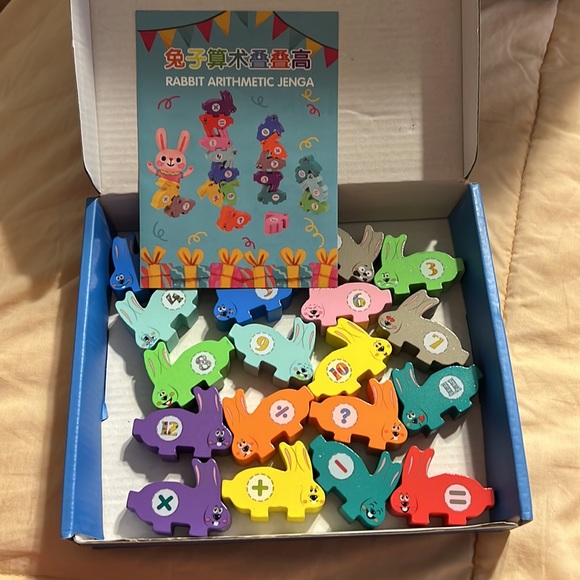 Amazon | Toys | Nib 9pc Rabbit Jenga Wooden Toys 36m Rabbit Arithmetic ...